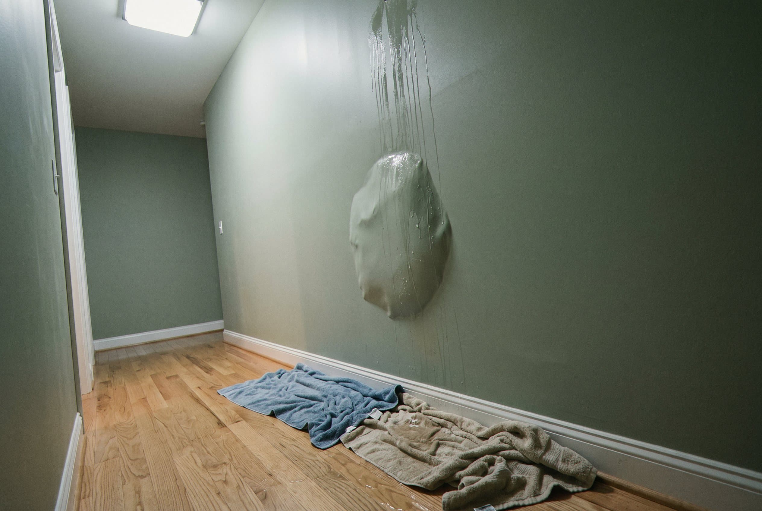 Water damage from burst pipe in wall.