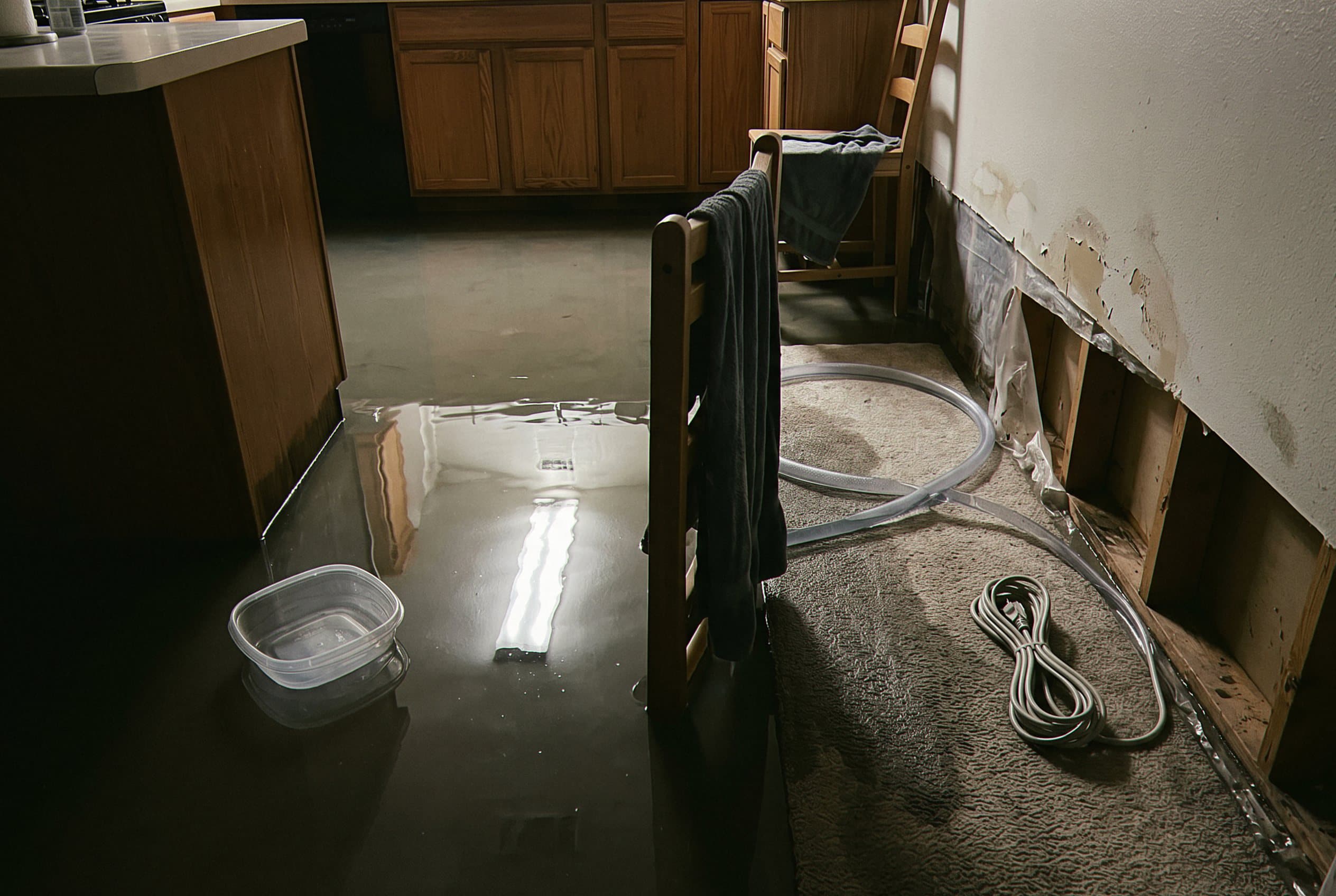 Standing water in flooded residential room