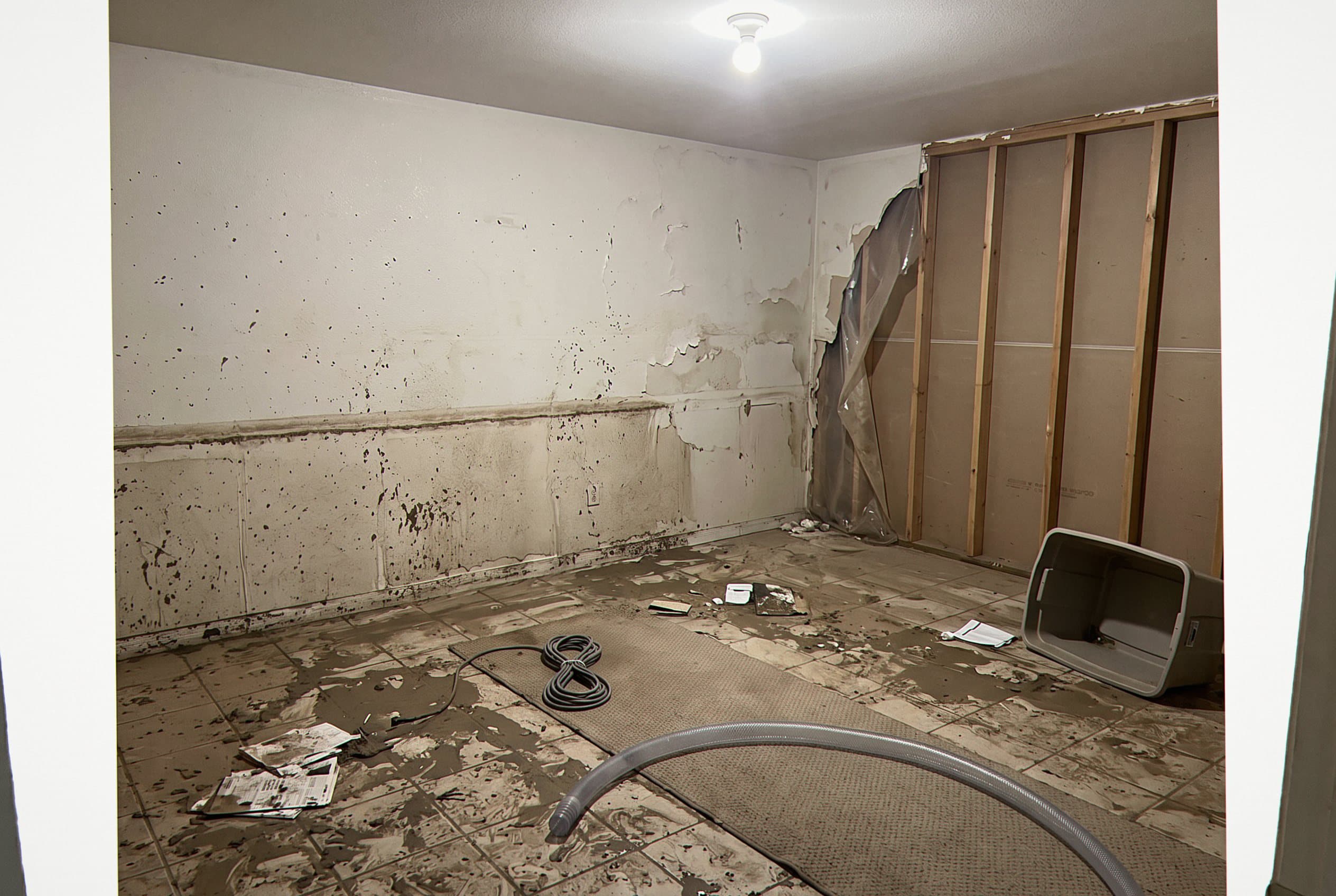 Flooded home interior damaged furnishings
