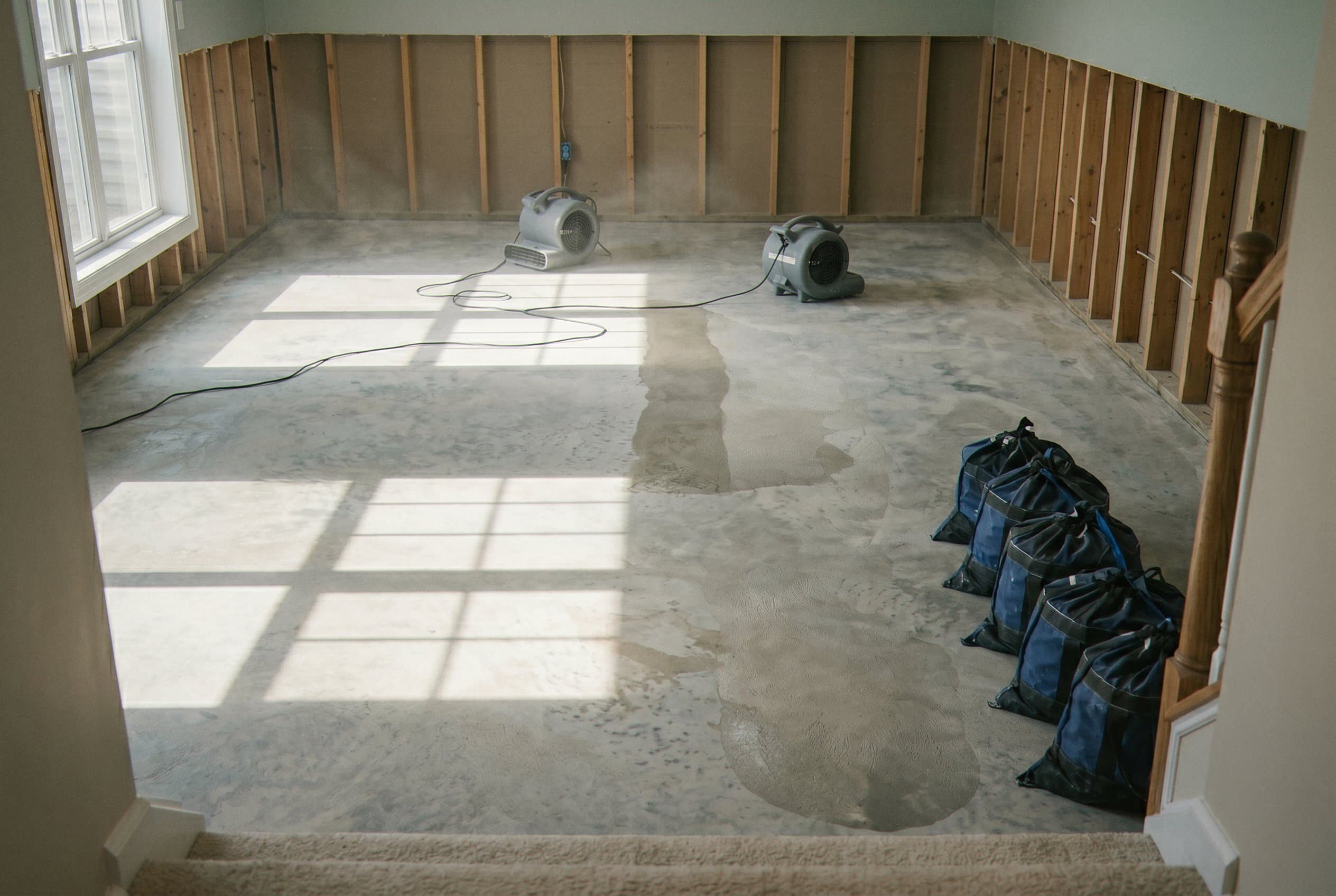 Basement structure dried and ready for repair.