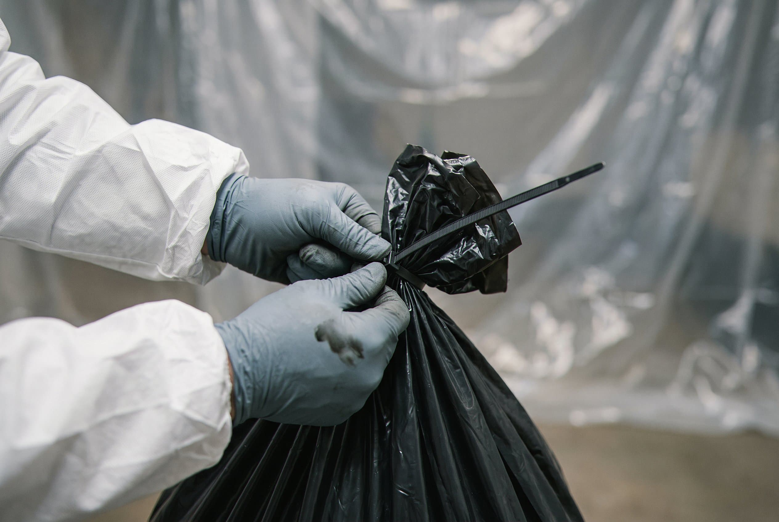 Technician protective gear decontaminating area